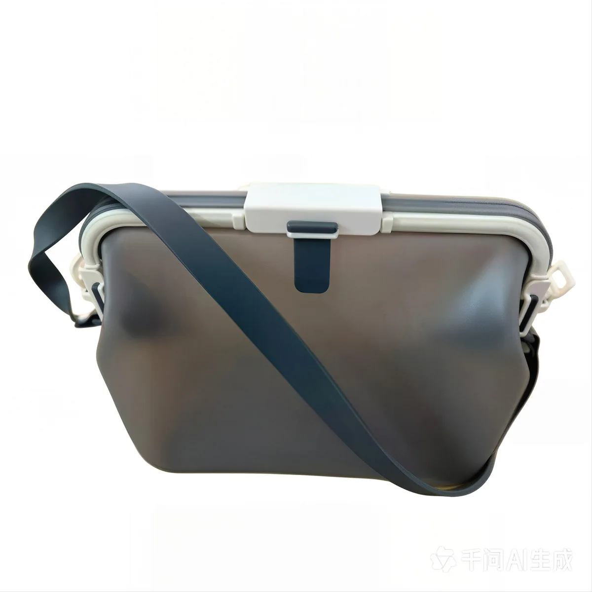 Smoked-grey silicone crossbody bag with a dark shoulder strap