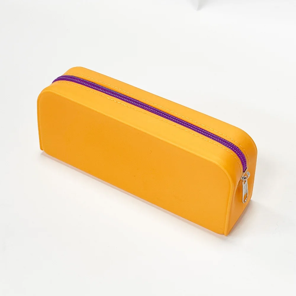 Yellow silicone cosmetic pouch with a contrasting zipper